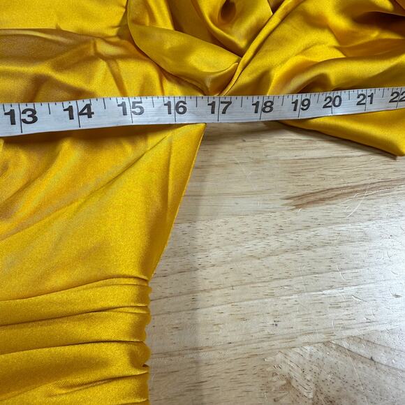 Mac Duggal NWT Yellow Faux Wrap Puff Shoulder Long Sleeve A-Line Gown Sz 4 *Flaw - Picture 7 of 12